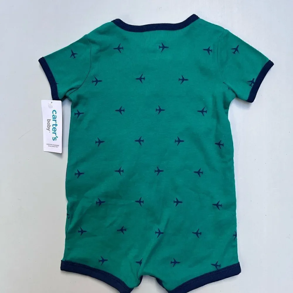 CARTERS - BABY BOY PLANE SNAP-UP ROMPER, GREEN 9 months